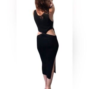 Midriff cutout Sweater Dress Cut out Waist 2 way, black, size L, side slit